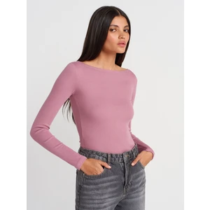 31332 Kayık Yaka Uzun Kollu Top-Gül