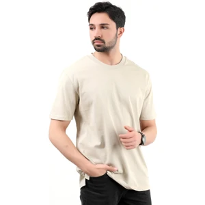 Erkek Bisiklet Yaka Basic Pamuklu T-Shirt Vizon - 25Y 5446