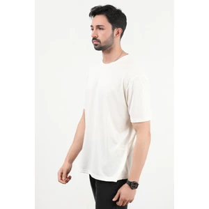 Erkek Bisiklet Yaka Basic Yumuşak Dokulu T-Shirt Ekru - 2924