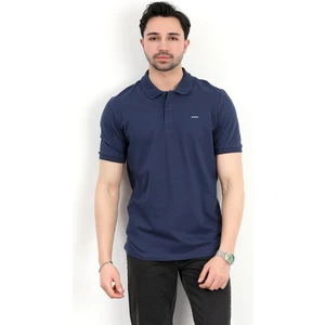 Erkek Polo Yaka Marka Baskılı Pamuklu T-Shirt Lacivert - 25Y 2061