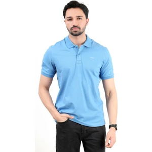 Erkek Polo Yaka Marka Baskılı Pamuklu T-Shirt Mavi - 25Y 2061