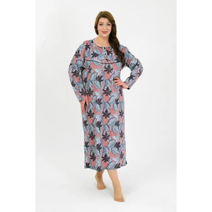 Kadın Büyük Beden Uzun Kol Somon Anne Gecelik 1378