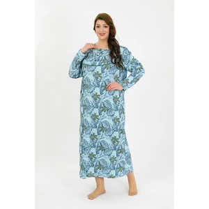 Kadın Büyük Beden Uzun Kol Mavi Anne Gecelik 1378