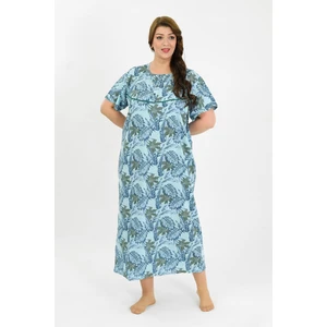 Kadın Büyük Beden Kısa Kol Mavi Anne Gecelik 1377