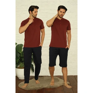 Erkek Bordo 3'lü Pijama Takım 6824