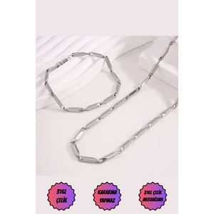 Çelik Melon Zincir Erkek Kolye ve Bileklik Set Kararmaz Çelik Kolye Çelik Zincir Kolye