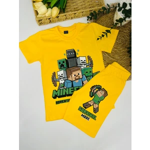 Erkek Çocuk Minecraft Tişört Şort 2’li Alt Üst Takım Sarı
