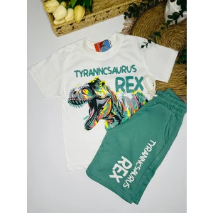 T-Rex Desenli Erkek Çocuk Tişört & Şort Yeşil Alt Üst Takım – Yazlık Dinazor Takımı
