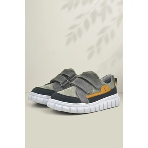 Hakiki Deri Gri Cırtlı Çocuk Günlük Spor Okul Ayakkabı