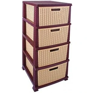 SRL-4002 Rattan Hasır Desen Plastik Komidin Mutfak Sebzelik 4 Katlı