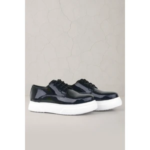 Derby Siyah Rugan Beyaz Taban Çocuk Klasik Ayakkabı