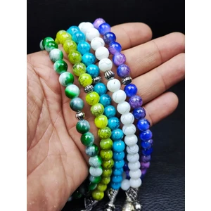 Porselen Kaplama Doğal Taş 5'li Tesbih Hediyelik Aksesuar Bujiteri