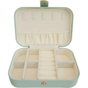 Çıtçıtlı Deri Midi Boy Takı, Seyahat ve Mücevher Çantası,kutusu Açık YEŞIL(11X16 Cm)