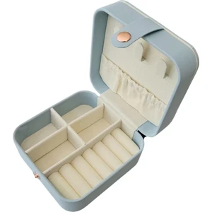 Çıtçıtlı Deri Mini Boy Takı, Seyahat ve Mücevher Çantası,kutusu Bebe Mavisi (10X10 Cm)