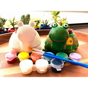 3 Elma Tasarım Atölyesi Taş Boyama Seti-2 Adet Kaplumbağa Sukulent Saksı-Aktivite-Okul Öncesi-Çocuk-Hediye-Hobi-Aile Etkinliği