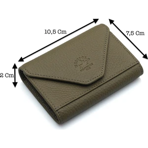 Hakiki Deri Unisex Akordiyon Kartlık - Mat Haki