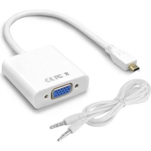 Micro HDMI To VGA Kablo Çevirici Dönüştürücü Adaptör Ses Destekli - Beyaz