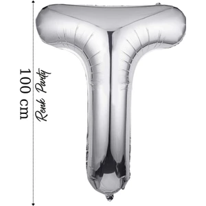 Folyo Balon T Harfi Helyum Balon 100  cm  Gümüş Renk - T Harf Balon - Harf Folyo Balon - 40 Inch