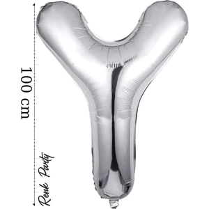 Folyo Balon Y Harfi Helyum Balon 100  cm  Gümüş Renk - Y Harf Balon - Harf Folyo Balon - 40 Inch