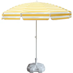 Plaj Şemsiyesi 200/8 Sarı-Beyaz Çizgili + 20 Litre Bidonlu