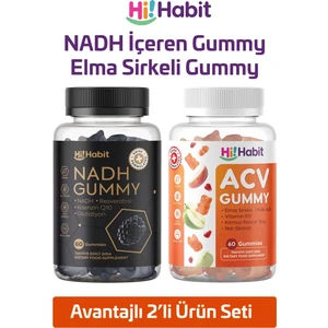 Hi Habit Nadh ve Elma Sirkesi İçeren Gummy – B12 Q10 Folik Asit Takviyeli Vegan Gummies 2 x 60 Adet