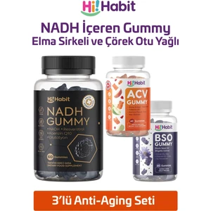 Hi Habit Nadh Elma Sirkesi ve Çörek Otu Yağı İçeren Gummy – B12, Q10, D3 Takviyeli Vegan Gummies 3’lü Set (3 x 60 Adet)
