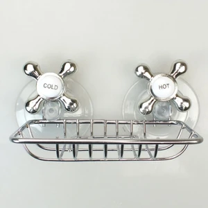 Çelik Üzeri Krom Kaplama Retro Musluk Başı Modeli Vantuzlu Sabun Rafı - Vakumlu Sabunluk - Süngerlik