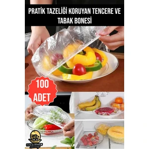 Nesrince Züccaciye 100 Adet Lastikli Tazeliği Koruyan Tencere ve Tabak Bonesi Esnek Strech Kapak