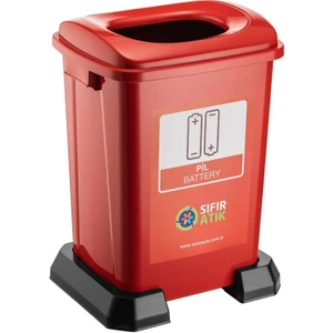 SY-4395 Sıfır Atık Pil Geri Dönüşüm Çöp Kutusu 50 Lt Kırmızı