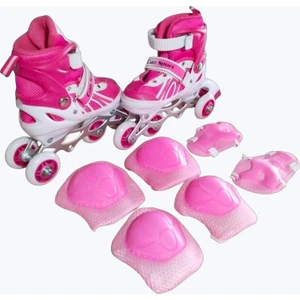 Can Sport Ayarlabilir Frenli Işıklı Alıştırma Pateni ve Koruma Seti Pembe