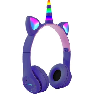 - Unicorn Şeklnde Işıklı Bluetooth Kulaklık - Mor