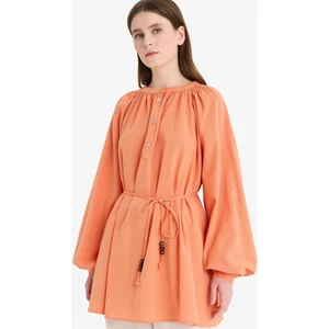 %100 Pamuk Müslin Basic Bağcıklı Tunik D4396AX25SM