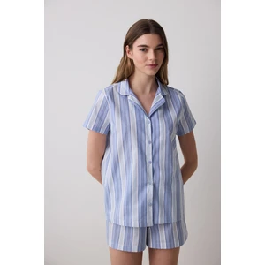 Travel Striped Gömlek Şort Mavi Pijama Takımı