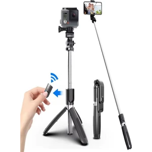 Telefon ve Kamera Uyumlu Bluetooth Tripodlu Selfie Çubuğu | 19-100CM Alüminyum Gövde Vlog