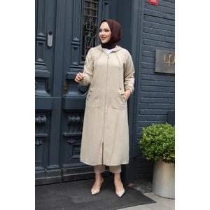 Kapşonlu Bej Tesettür Kap 511BEJ