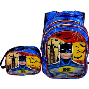 Burkay Çanta Batman Yarasa Model Desenli Kumaş Lüks Ilkokul Çantası 2'li Takım