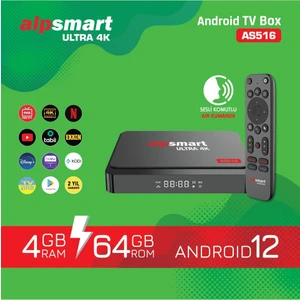 AS516 Android Tv Box 4 GB Ram 64 Hafıza Android 12 Ses Komutlu Air Kumanda