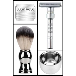 Q8 Full Metal Manuel Tıraş Makinesi + F10 Fırça + Kase + 5 Adet Platinum Yaprak Jilet