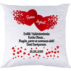 Evlilik Yıldönümü Hediyesi Isim ve Tarih Baskılı Kişiye Özel Yastık
