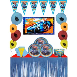 Hot Wheels Metalize Masa Etekli Afişli HotWheels  Arabalar Ateşli Tekerler 16 Kişilik Doğum Günü Parti Malzemeleri Seti