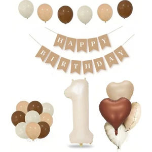 Balon Diyarı Tüm Yaşlar Retro Doğum Günü Seti Krem Rakam Folyo Banner Kalp Folyo Balon (Balon Bandı Hediyeli)