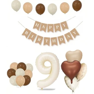 Balon Diyarı Tüm Yaşlar Retro Doğum Günü Seti Krem Rakam Folyo Banner Kalp Folyo Balon (Balon Bandı Hediyeli)