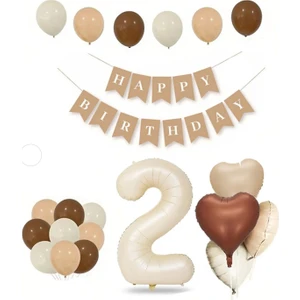 Balon Diyarı Tüm Yaşlar Retro Doğum Günü Seti Krem Rakam Folyo Banner Kalp Folyo Balon (Balon Bandı Hediyeli)