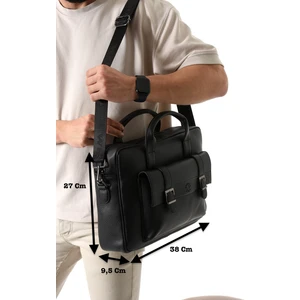 Vegan Deri Unisex Laptop, Evrak Çantası - Siyah