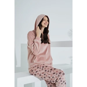 Soft Kanguru Cepli Kapşonlu Kadife Kadın Eşofman Takımı