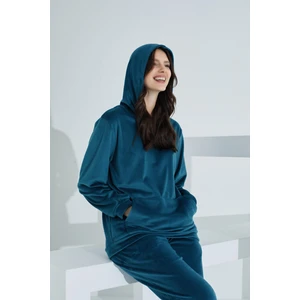 Soft Kanguru Cepli Kapşonlu Kadife Kadın Eşofman Takımı