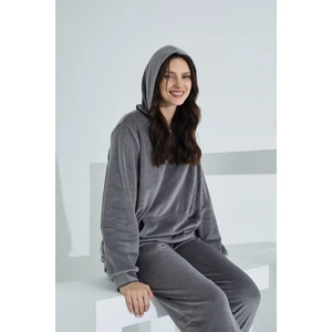 Soft Kanguru Cepli Kapşonlu Kadife Kadın Eşofman Takımı