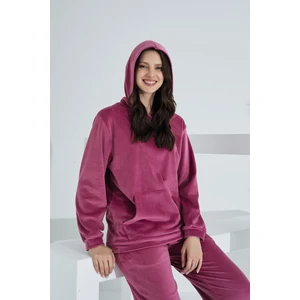 Soft Kanguru Cepli Kapşonlu Kadife Kadın Eşofman Takımı