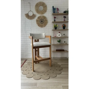 Concept T Bar Sandalyesi Teddy Krem Kumaş Bar Sandalyesi Naturel Ahşap Ada Sandalye