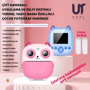 Çocuk Fotoğraf Makinesi Yazıcı, Selfie, Full Hd, Filtre, Oyunlar, Mp3 Çalar App Desteği